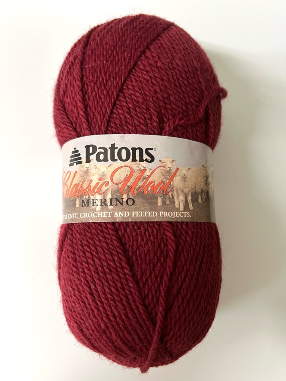Patons Classic Pure New Wool Merino Knitting Yarn Burgundy Color Skein Medium 4